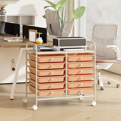 Storage Rolling Cart with Drawer and Large Countertop Side Handles-Pink