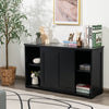 Storage Sideboard with Sliding Door and Double Partition-Black