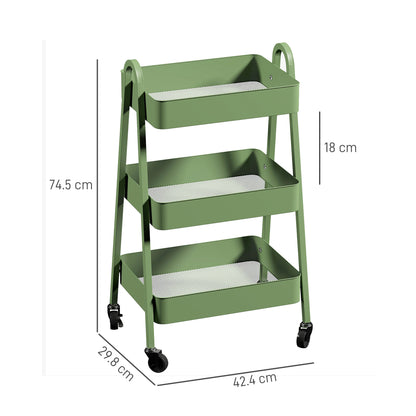 HOMCOM Three-Tier Storage Trolley in Green