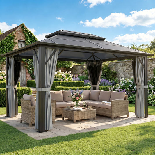 Outsunny Hardtop Gazebo Canopy with UPF30+ Double Polycarbonate Roof in Grey