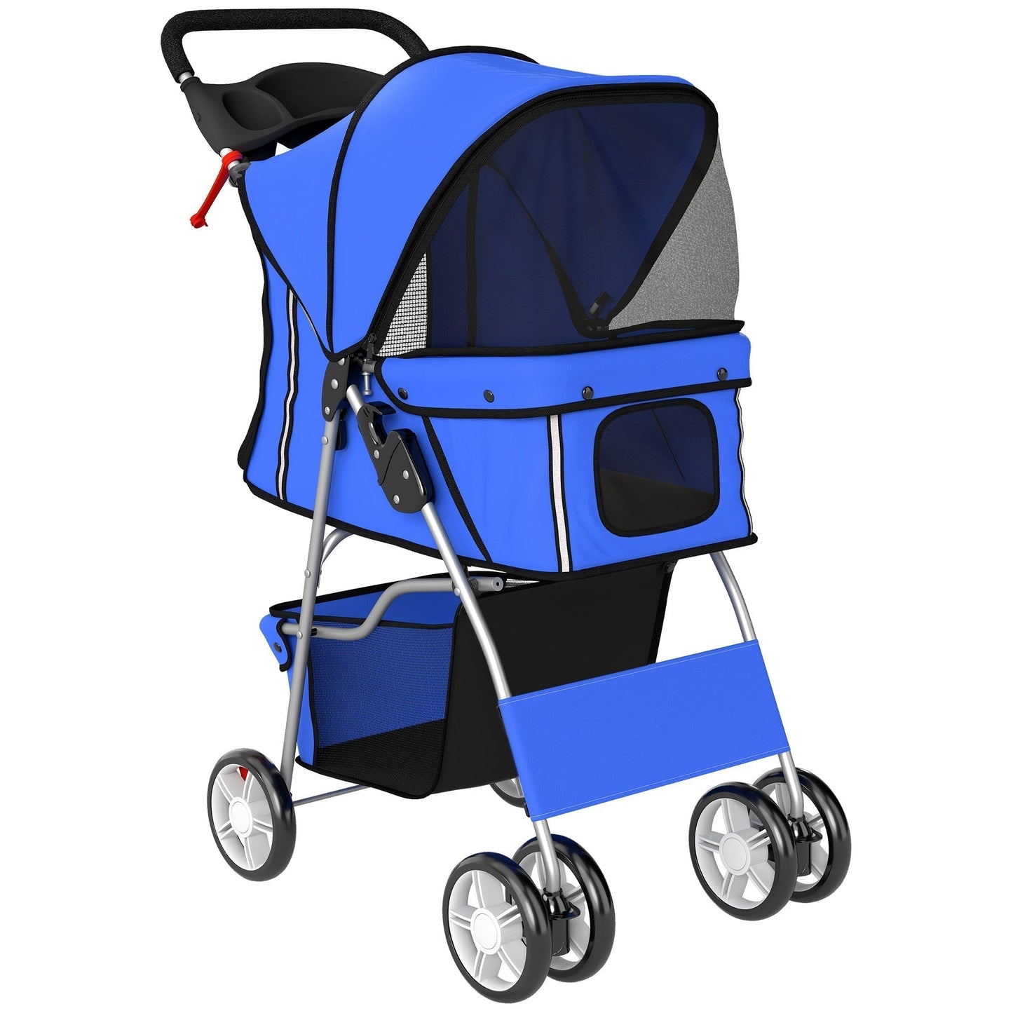 PawHut Dog Pram, Pet Stroller with Reflective Strips, Foldable Cat Stroller with 360 degrees Swivel Wheels, Blue