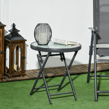 Outsunny a45cm Garden Side Table, Outdoor Round Folding Patio Table with Imitation Marble Glass Top, Small Coffee Table, White