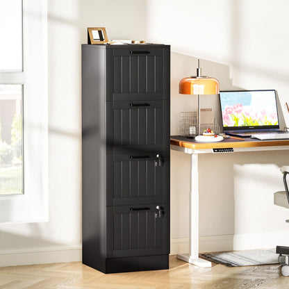 HOMCOM 4 Drawer Filing Cabinet with Lock, Office Storage Cabinet with Adjustable Hanging Bars for A4 Letter Size Files, Black