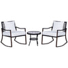 Outsunny Rattan Bistro Set, 3 Pieces Wicker Garden Furniture Set with Rocking Chairs and Round Glass Top Coffee Table, Small Balcony Furniture with Cushions for Outdoor, Porch, Brown