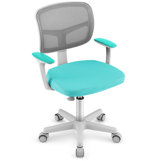 Kids Height-Adjustable Swivel Computer Desk Chair with Lumbar Support in turquoise and grey