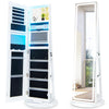 360° Swivel Jewelry Cabinet with LED Lights,  Foldable Shelf-White