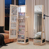 360° Swivel Lockable Jewelry Armoire Cabinet with Full-Length Mirror-Natural