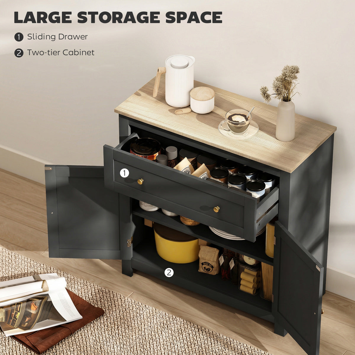 HOMCOM Sideboard Storage Cabinet in Black