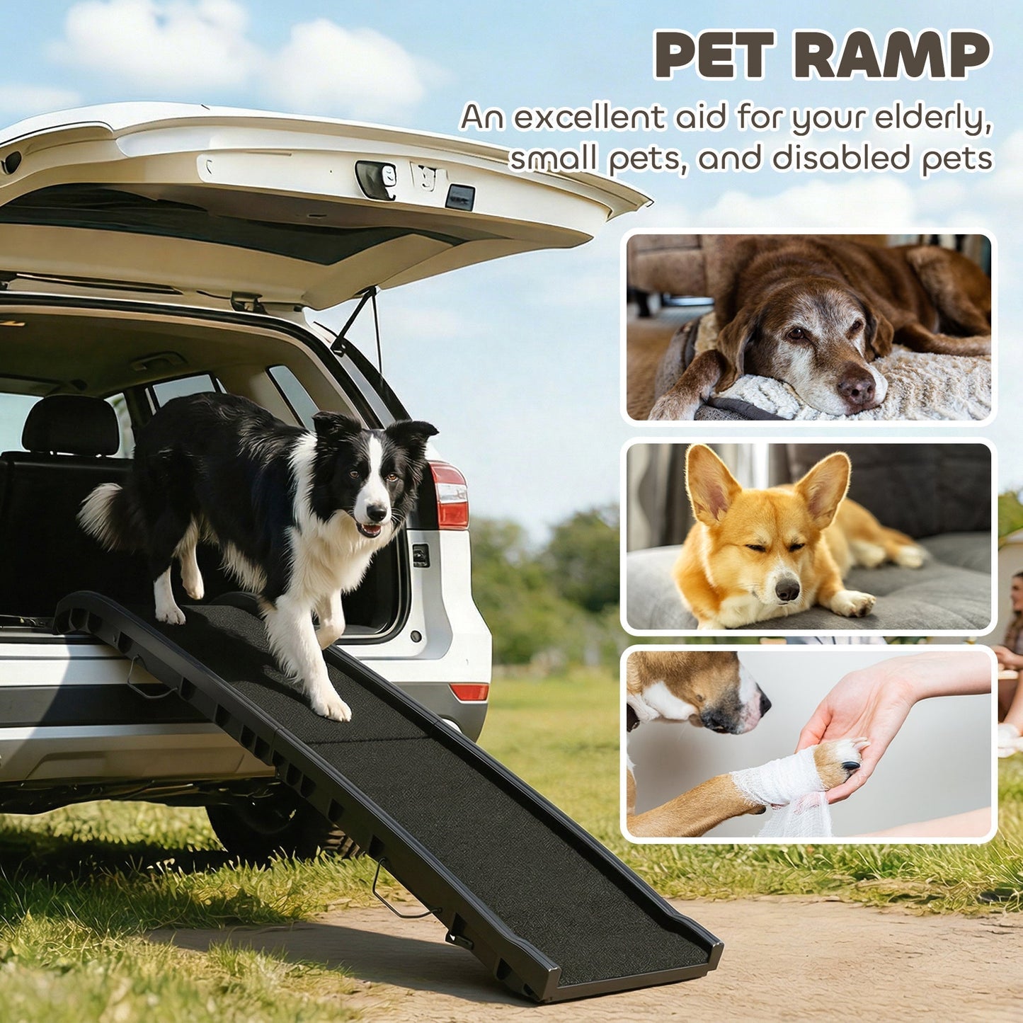 PawHut Foldable Dog Ramp with Frosted Anti-slip Surface, Portable & Lightweight, for Cars, Home, 155 x 38.5 x 15.5 cm