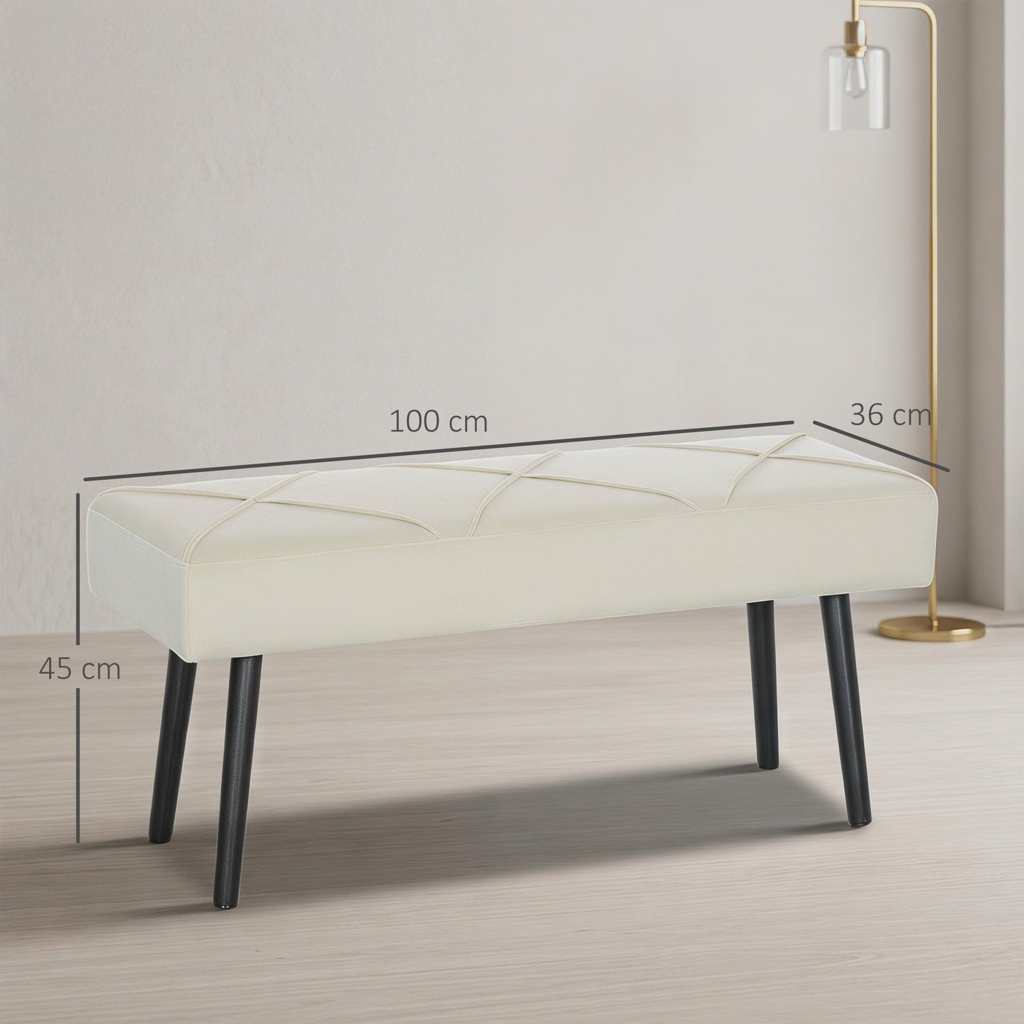 HOMCOM Upholstered Hallway Bench, End of Bed Bench with X-Shape Design and Steel Legs, Cream