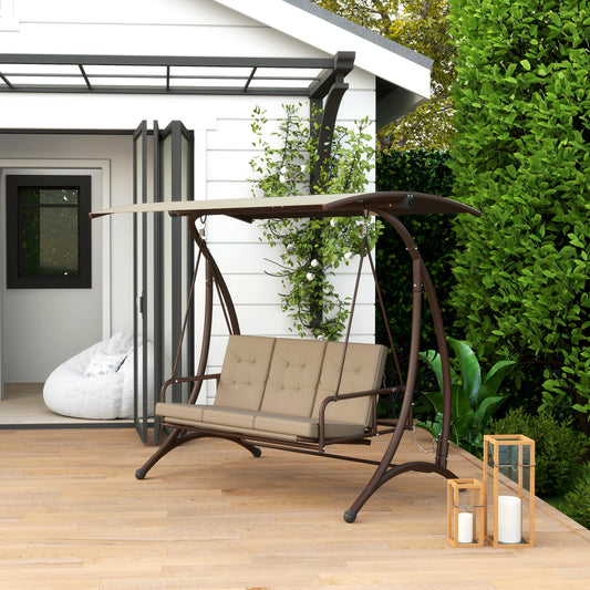 Outsunny Convertible Three-Seater Swing Bed - Khaki