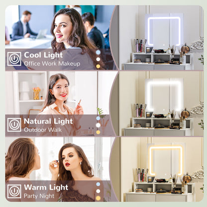 طاولة تزيين تخزين من هوم كوم، مع مرآة بإضاءة LED - أبيض