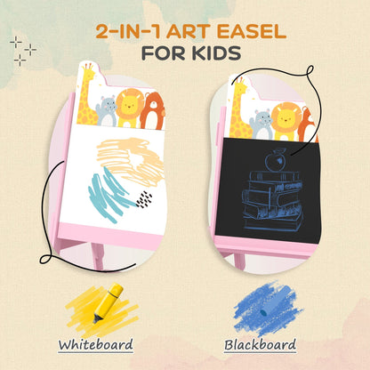 لوحة رسم للأطفال 2 في 1 من AIYAPLAY مزودة بسبورة بيضاء وسبورة طباشير وصناديق تخزين، للأعمار من 3-8 سنوات، وردي