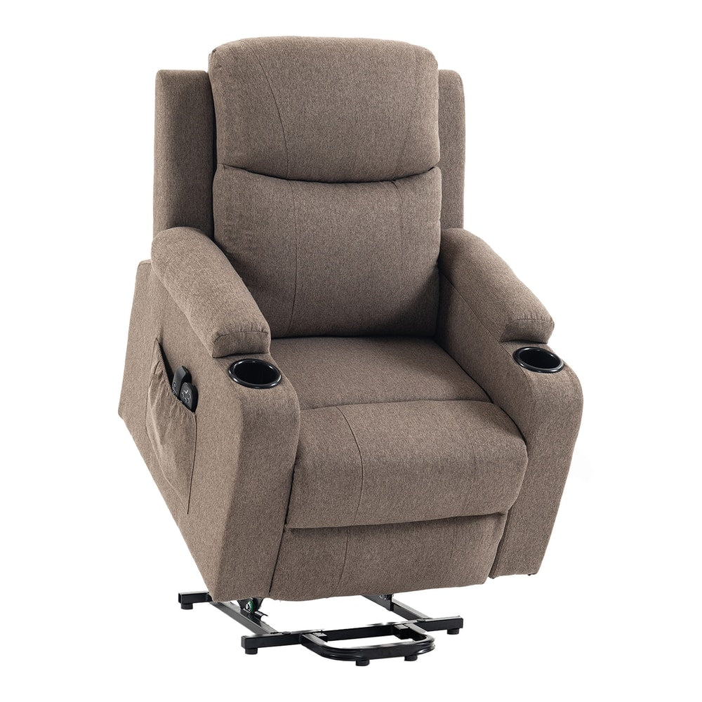 HOMCOM Riser Recliner Chair with Massage and Heat, Linen Electric Lift Armchair for Elderly with Spring Cushion, Brown
