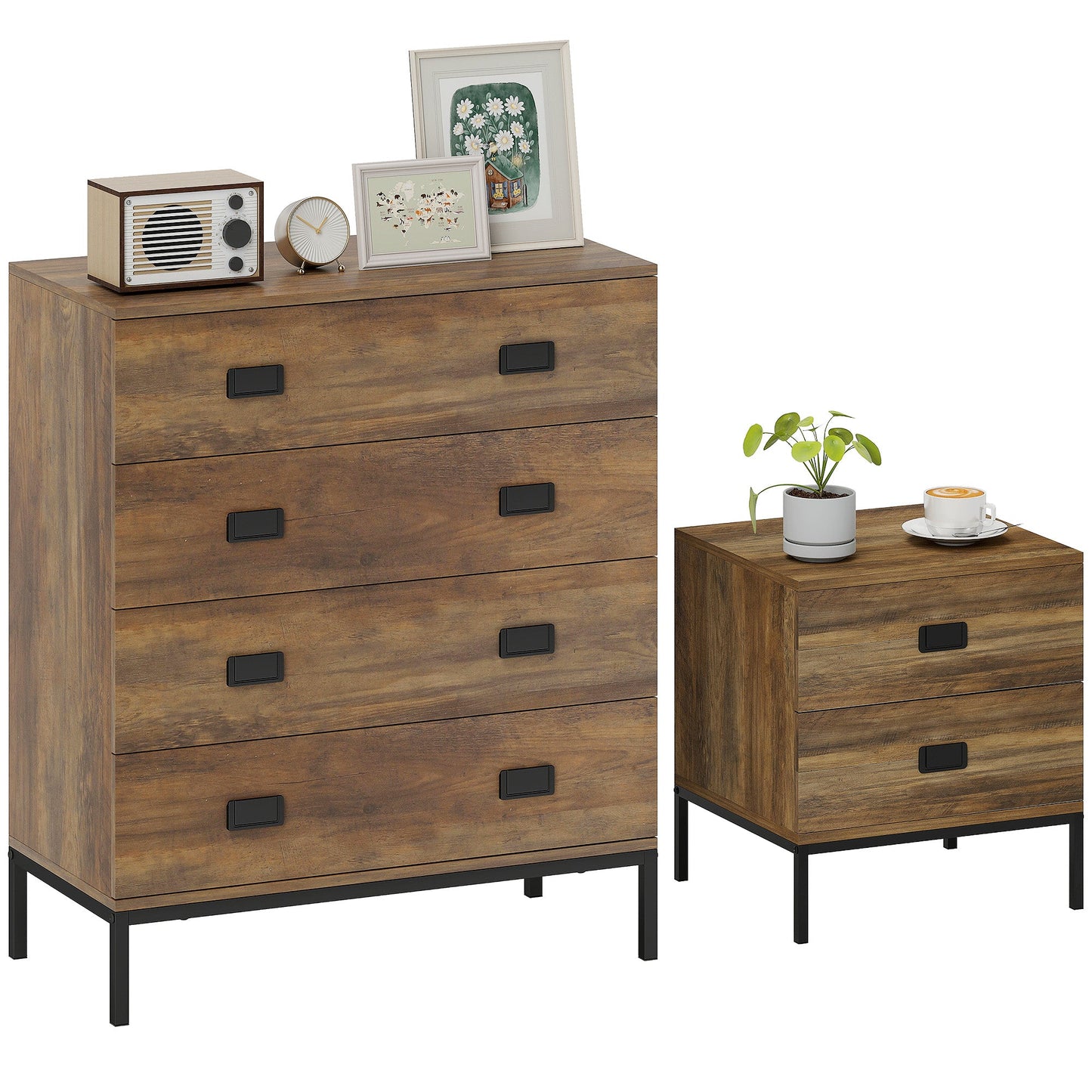 HOMCOM Chest of Drawers, Bedside Table Set with Drawers, Coffee