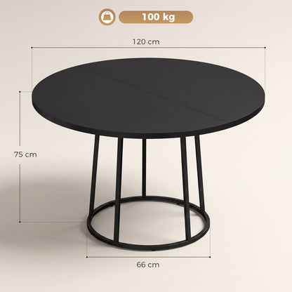 HOMCOM Dining Table Space Saving Kitchen Table Spliced Tabletop Conical Metal Base 120 cm Round Black