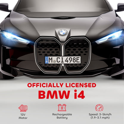 HOMCOM BMW i4 Licensed 12V Kids Electric Ride-On Car, with Remote Control, Portable Battery, Music, Horn, Headlights - Black