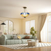 HOMCOM Tiffany Style Ceiling Light, Vintage Chandelier with 3 E27 Sockets, Semi Flush Mount for Living Room, Bulbs Not Included