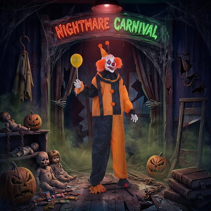 HOMCOM 190cm Life Size Animated Clown Halloween Decoration, Scary Halloween Animatronics Decor with Sound Touch Activated