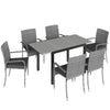 Outsunny 7 Piece Rattan Garden Furniture Set, 6 Seater Garden Table and 6 Stackable Chairs with Extendable Acacia Wood Tabletop