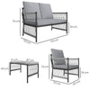 Outsunny 4 Piece Rattan Garden Furniture Set, 4 Seater Wicker Patio Conversation Set with 2 Armchairs, Loveseat, Glass Top Coffee Table and Cushions for Outdoor, Balcony, Grey