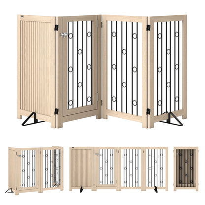 PawHut 4 Panel Freestanding Pet Gate in Oak