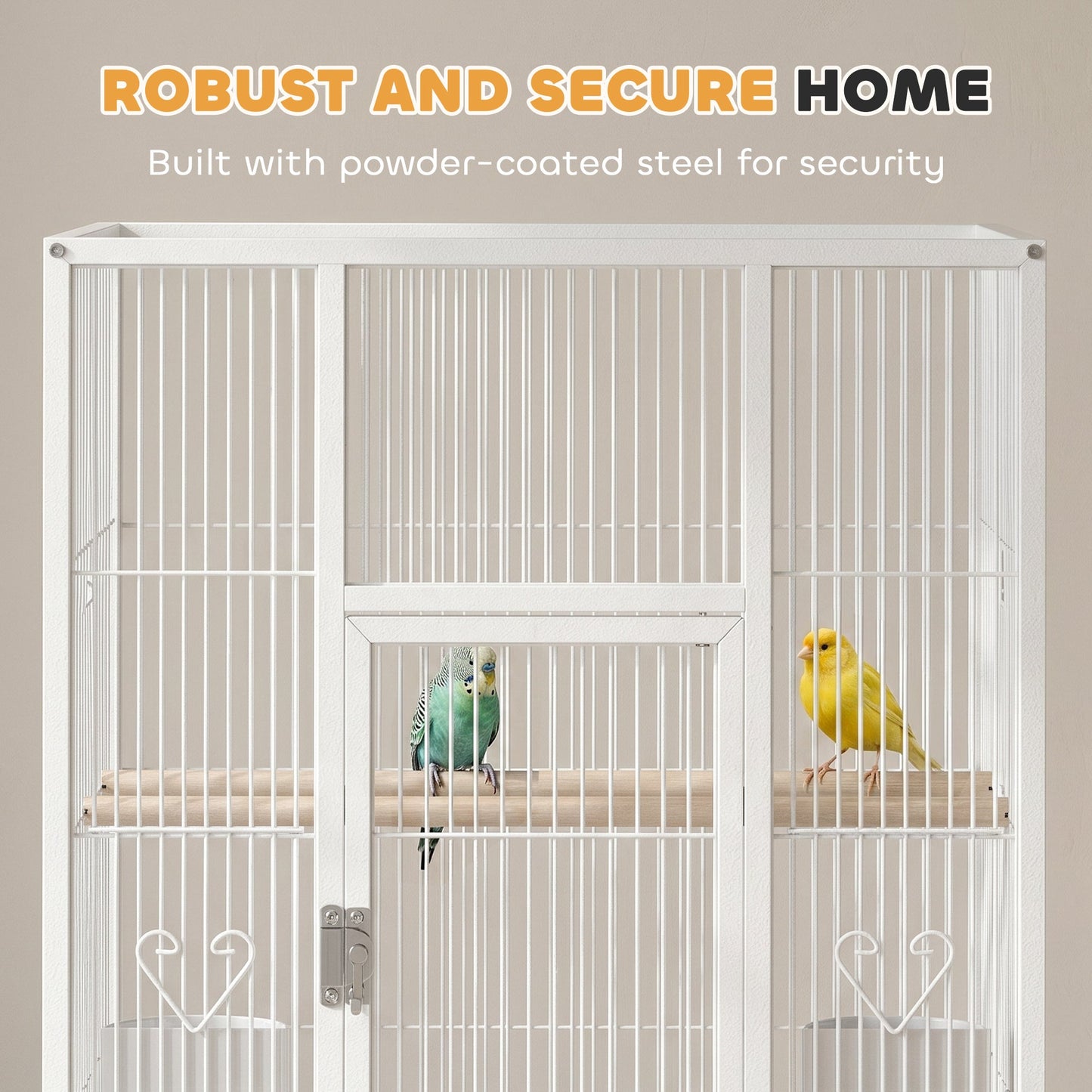 PawHut Bird Cage Detachable with Rolling Stand Parrot Cage with Storage Shelf White