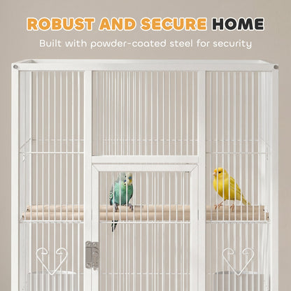 PawHut Bird Cage Detachable with Rolling Stand Parrot Cage with Storage Shelf White