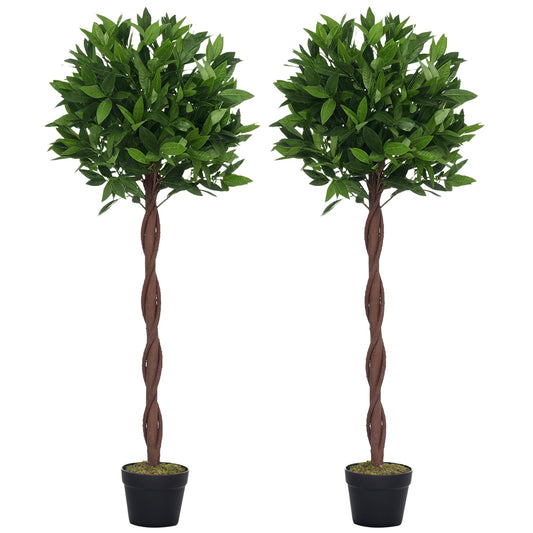 Outsunny Artificial Bay Laurel Topiary Trees with Twisted Trunk in Green