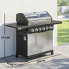 Outsunny 6+1 Burner Gas BBQ Grill, Outdoor Barbecue Trolley with Wheels, Warming Rack, Thermometer, Bottle Opener, Silver Tone