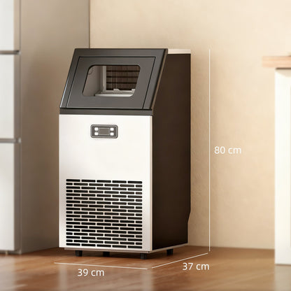 HOMCOM Commercial Ice Maker Machine, Freestanding Stainless Steel Ice Machine with Self-Cleaning, LCD Display, 45kg/24 Hours and 11kg Ice Storage for Home, Office, Bar, Restaurant, Supermarkets