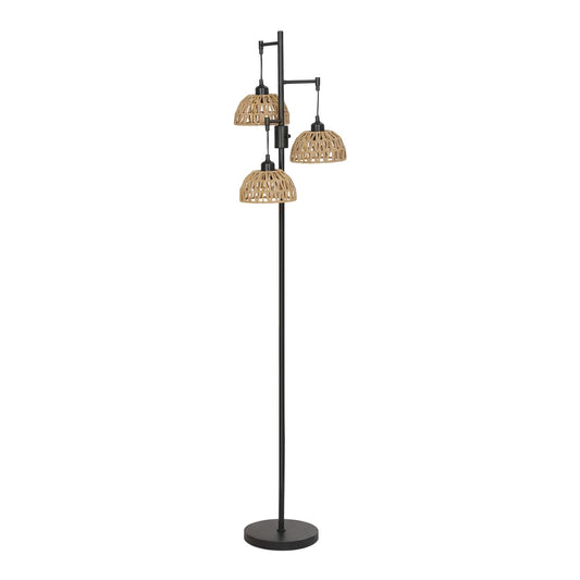 HOMCOM 3-Light Floor Lamp, Standing Lamp with Paper Rope Shades, 4-Stage Rotary Switch for Living Room, Bedroom, Study