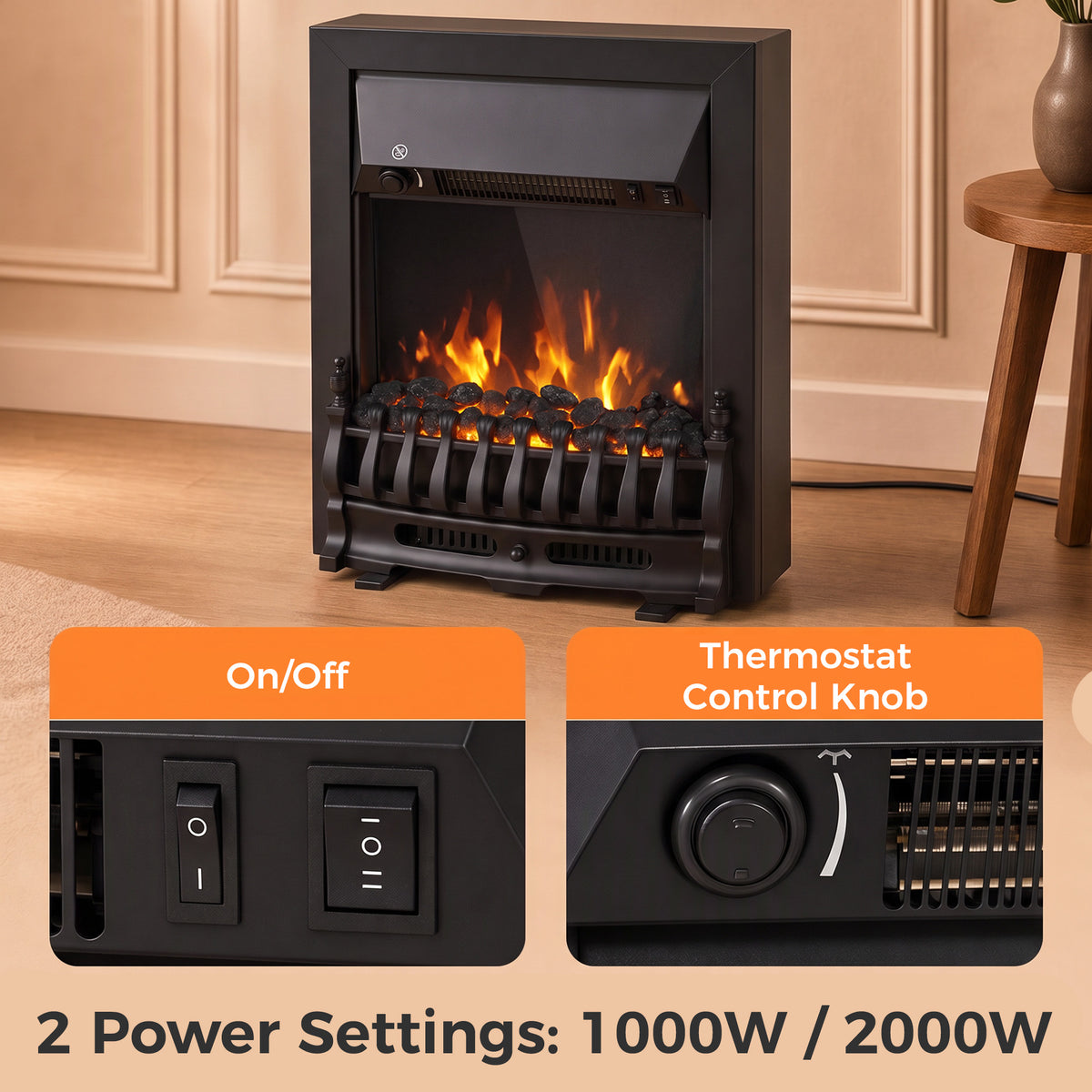 HOMCOM Electric Fireplace Stove Freestanding/ Inset in Black
