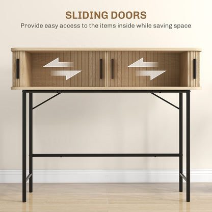 HOMCOM Console Table 2-Compartment Storage Hallway Table Steel Frame for Entryway Living Room 100 cm Oak Tone Black