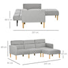 HOMCOM L Shape Sofa Bed Set, Linen Fabric Corner Sofa Bed with Rubber Wood Legs and Footstool, Light Grey