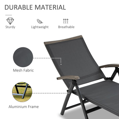 Outsunny Set of 2 Outdoor Folding Sun Loungers, 5-Position Adjustable Chaise Lounge Chairs with Aluminium Frame for Patio, Garden, Grey