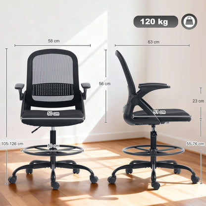 HOMCOM Painting Chair, Mesh Computer Desk Chair with Flip-up Armrests, Black