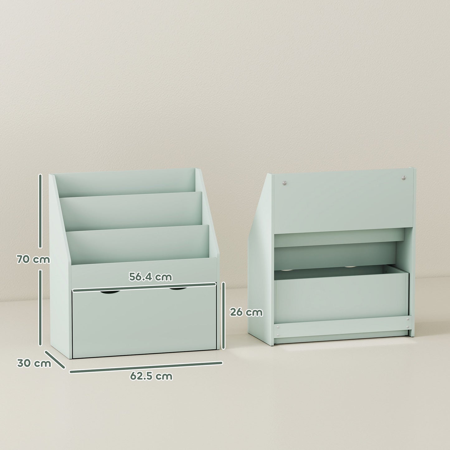 AIYAPLAY Bookcase for Kids with Shelves, Drawer, Bookcase for Bedroom, Playroom, Green