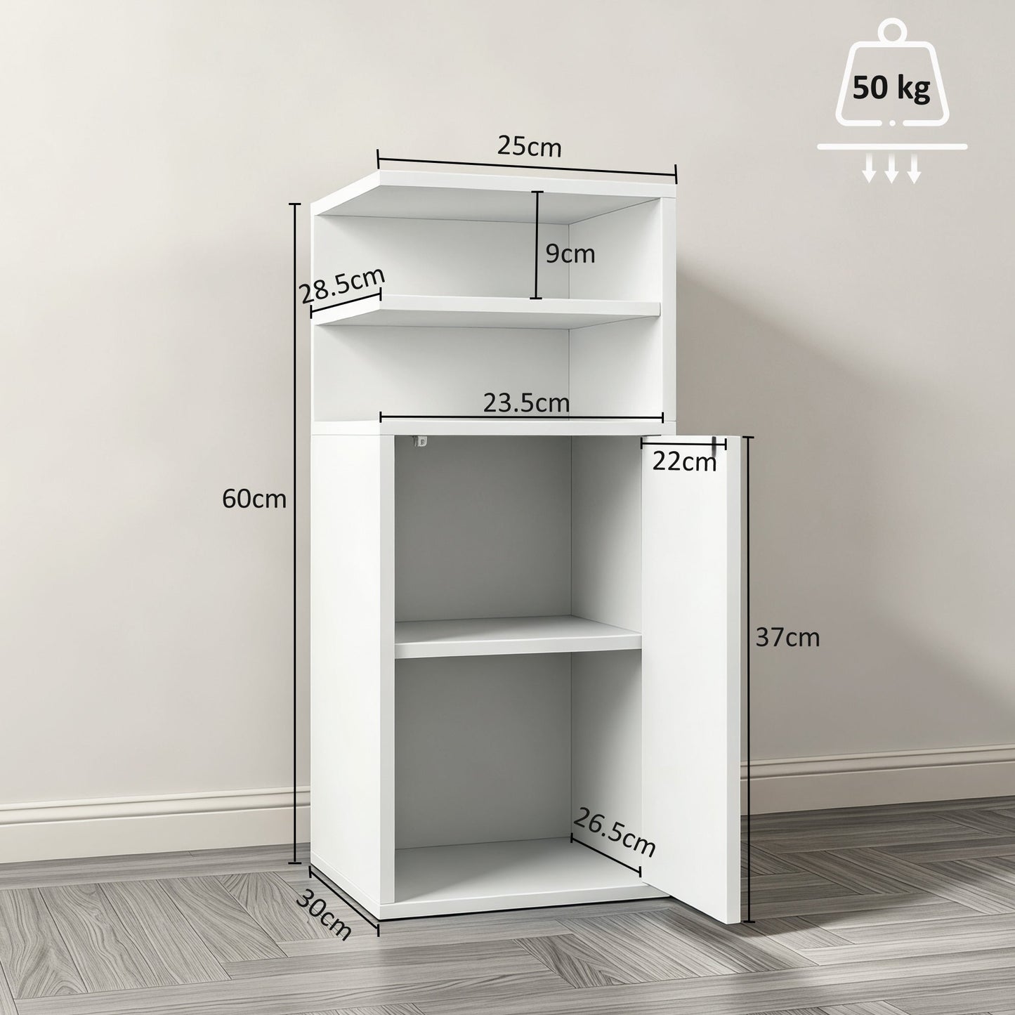HOMCOM Slim Bedside Table Set of 2, Narrow Bedside Cabinet with Open Cubbies and Cupboard for Bedroom Living Room, White