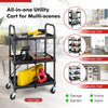 3 Tiers Folding Tool Trolley with Lockable Wheels and Tool Grooves