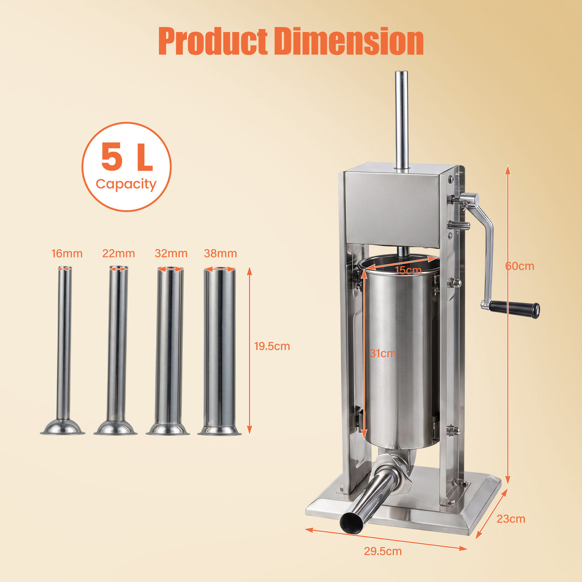 Product dimension diagram for the meat filling machine