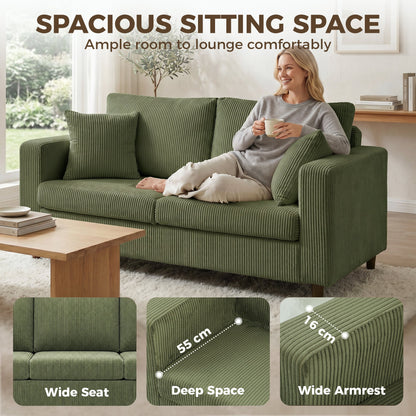 HOMCOM Loveseat Sofa with Wide Seat, Corduroy 2 Seater Couch with Deep Seat, Spring Cushion, Green