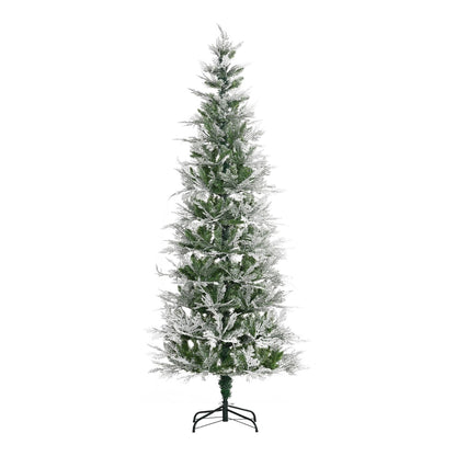 HOMCOM 7 Ft Pencil Snow Flocked Artificial Christmas Tree in Green