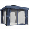 Outsunny 3 x 3(m) Patio Gazebo Canopy Garden Pavilion Tent Shelter Marquee with 2 Tier Roof, Netting and Curtains, Dark Blue