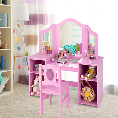 Kids Makeup Desk and Chair Set in Pink