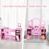 Kids Makeup Desk and Chair Set with Tri-Folding Detachable Mirror-Pink