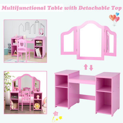 Kids Makeup Desk and Chair Set in Pink