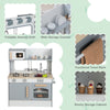 Double Sided Kids Kitchen Playset with Microwave Sink Oven-Grey