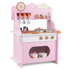 Pretend Play Toy Kitchen Set with Clock Stove Spice Rack-Pink