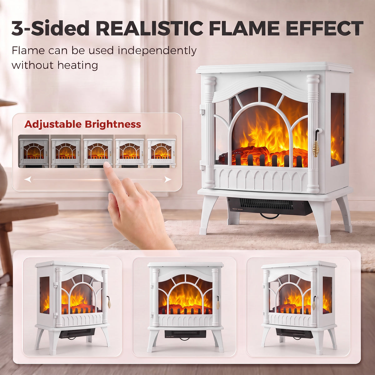 HOMCOM 3-Sided Glass Electric Fire Fan Heater in White